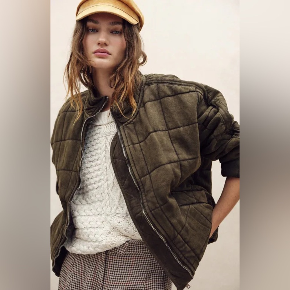 Free People Dolman Quilted Knit Jacket Top Oversized Zip-up Slouchy M